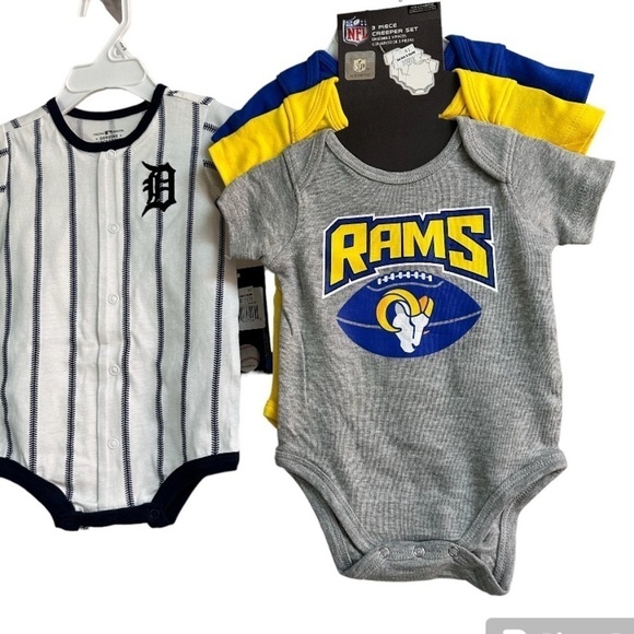 BABY Bundle 3-Pack Creepers Set & Detriot Tigers Onesie 3-6 mo NFL MLB Baby NWT - Picture 1 of 13